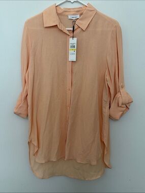 Calvin Klein Peach Roll-Sleeve Button Front Tunic